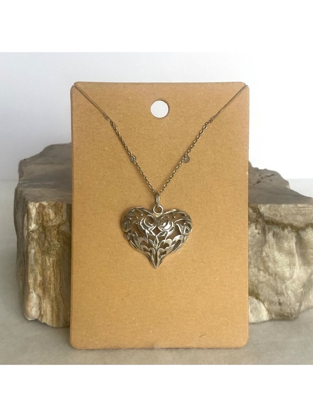 Sterling Silver 925 Pierced Scrollwork Heart Pendant Necklace 16" Cable Chain
